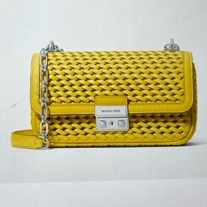 MK TRIBECA Small Hand-Woven Leather Shoulder/Crossbody Bag Bright Dandelion NWOT